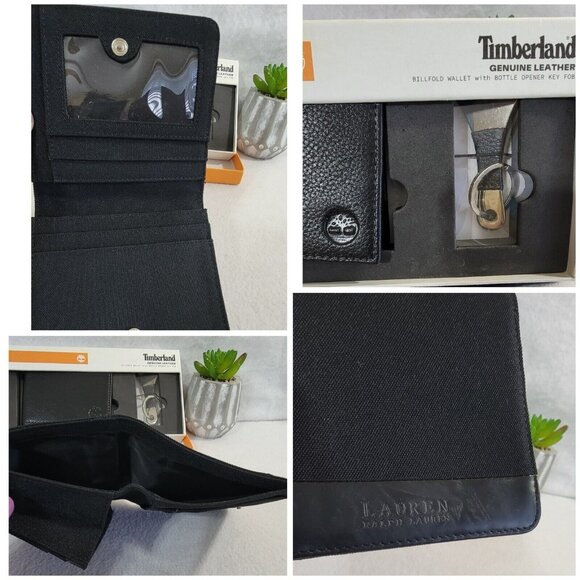 Lot Of‎ 2 Wallets Lauren Ralph Lauren Timberland Black Genuine Leather Billfold - Picture 9 of 11